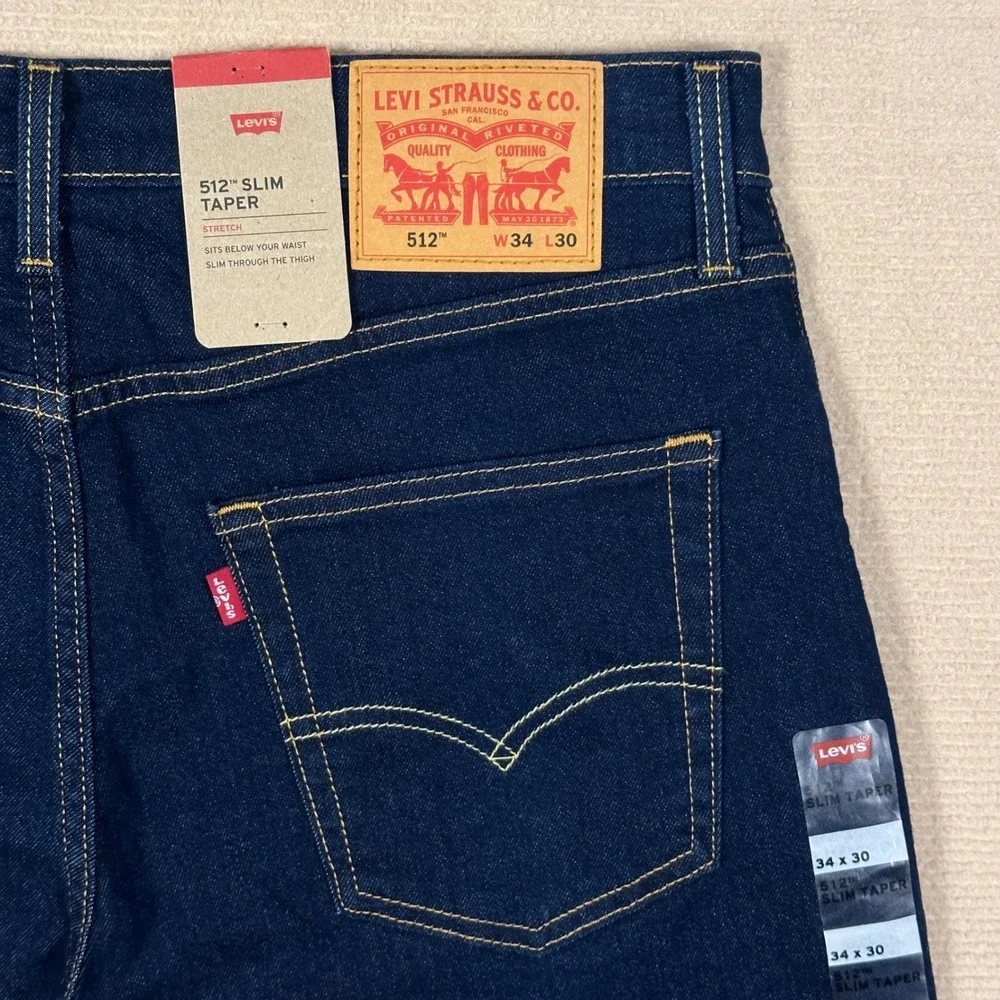 Levi's 512 Jeans NWT Mens 36x29 Slim Taper Dark Wash Stretch Denim (Tag 34x30)